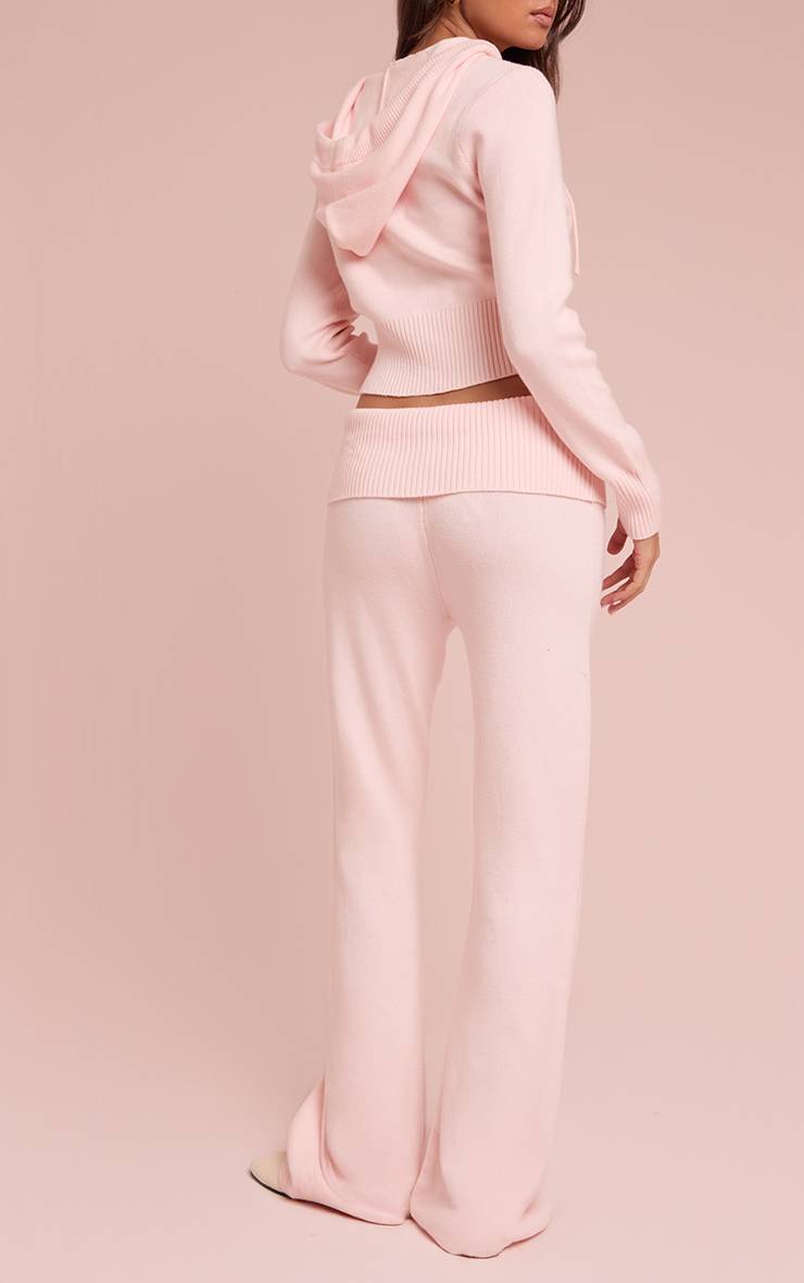 Rose Pantalon Évasé En Maille Avec Taille Repliable Douce