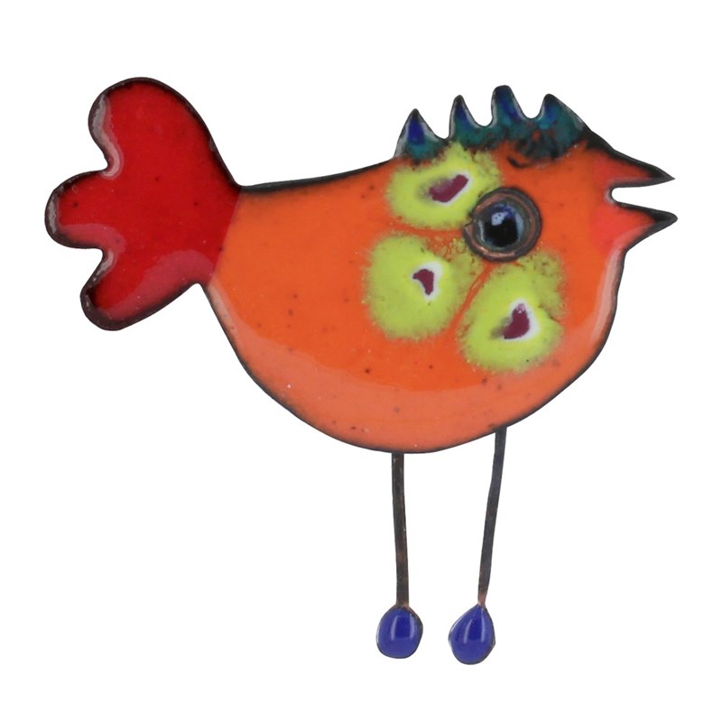 Broche Poule Émaillée Orange