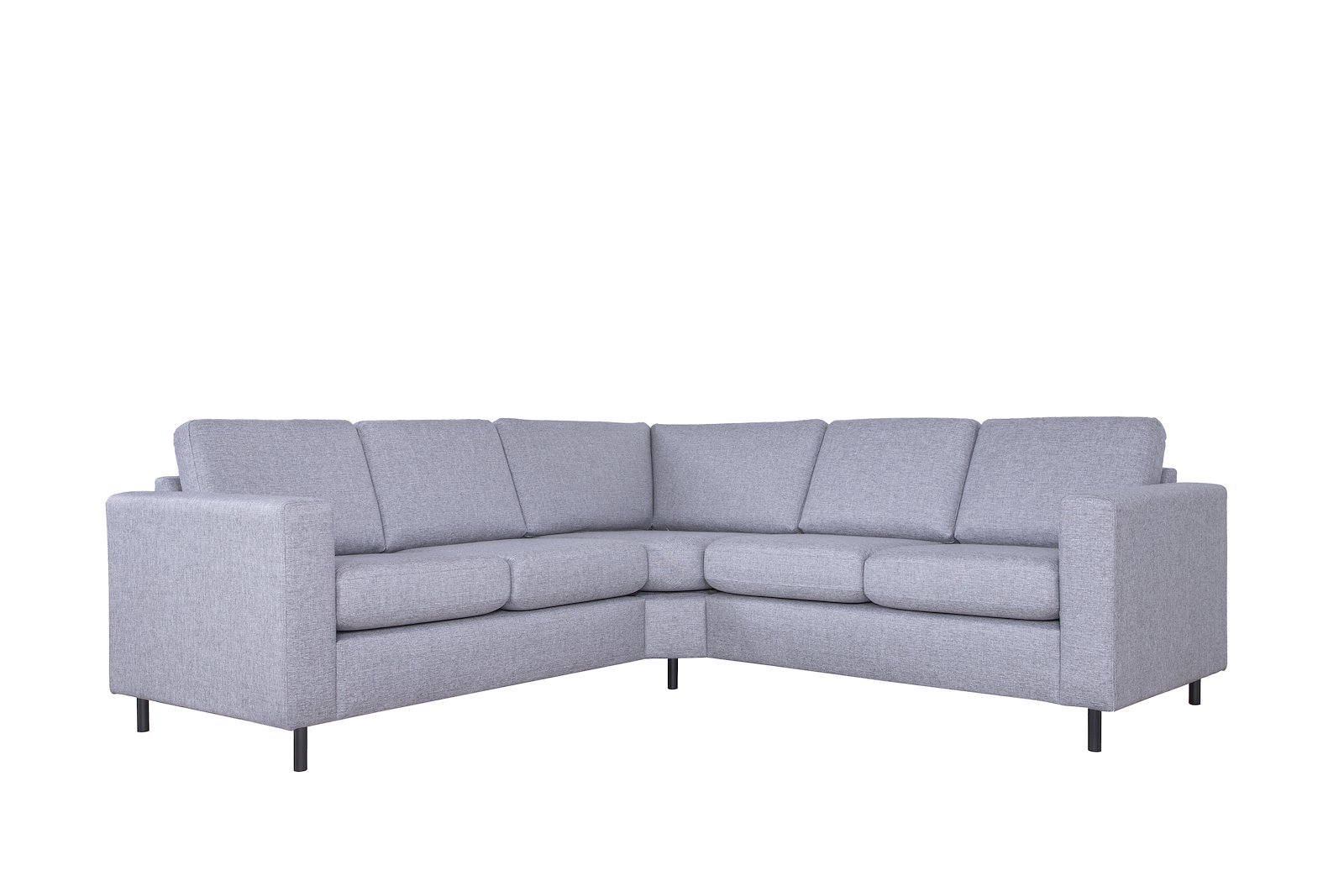 Scandinavia Oppsett C7 22 hjørnesofa med stort hjørne. Tekstil Rocco  570 Lys grå med sorte ben