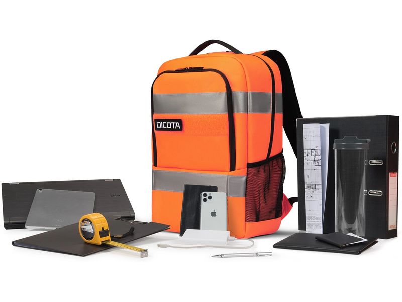 DICOTA Rucksack Hi-Vis 24 l – Orange Maximale Sichtbarkeit und Arbeitssicherheit für den Outdoor-Einsatz