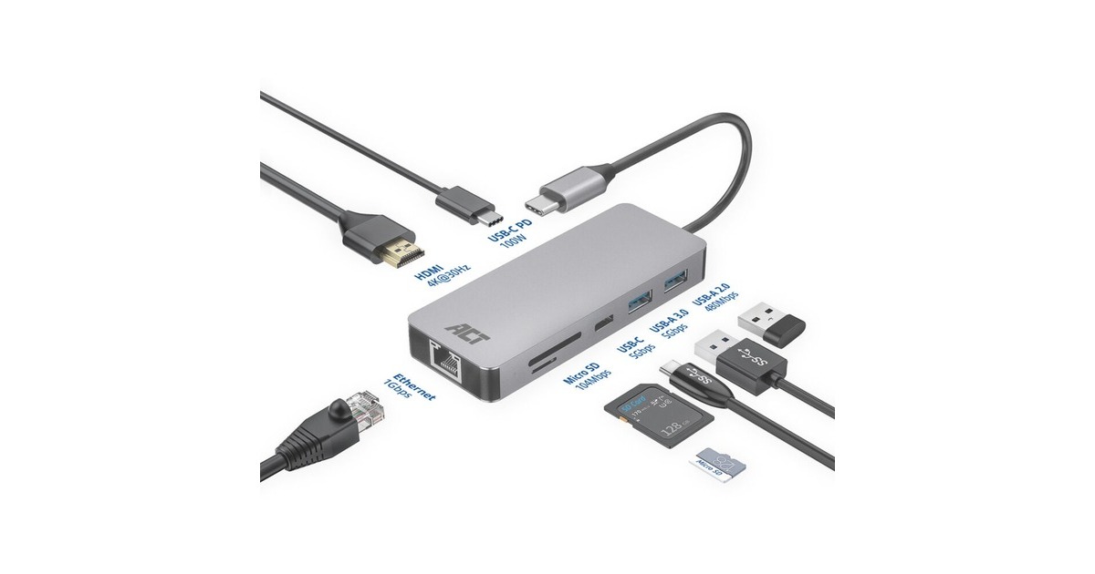 ACT ConnectivityUSB-C 4K docking station  (Aluminium, USB-C, HDMI, LAN)