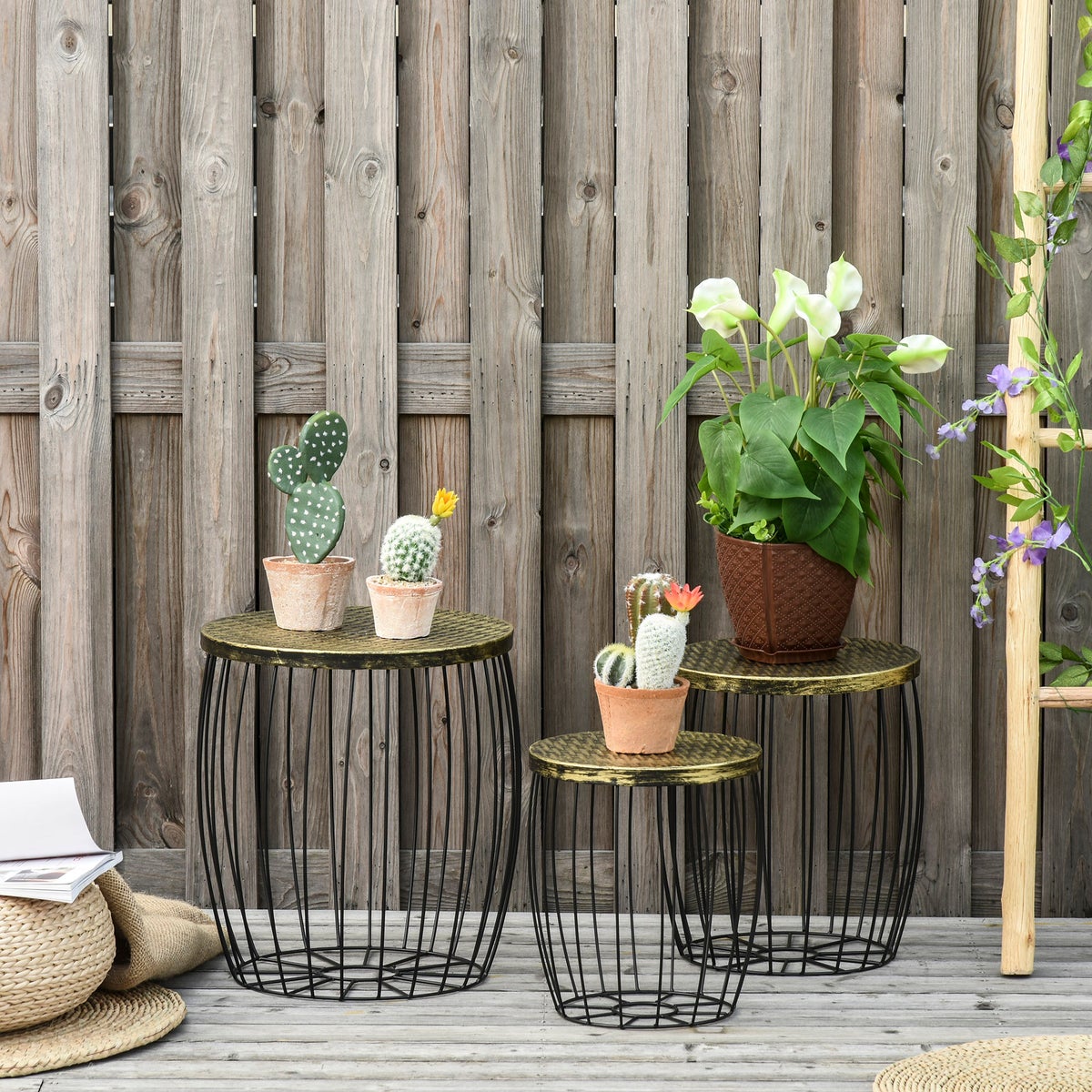 Outsunny bijzettafel, Ø38 x 41H cm, metaal, zwart