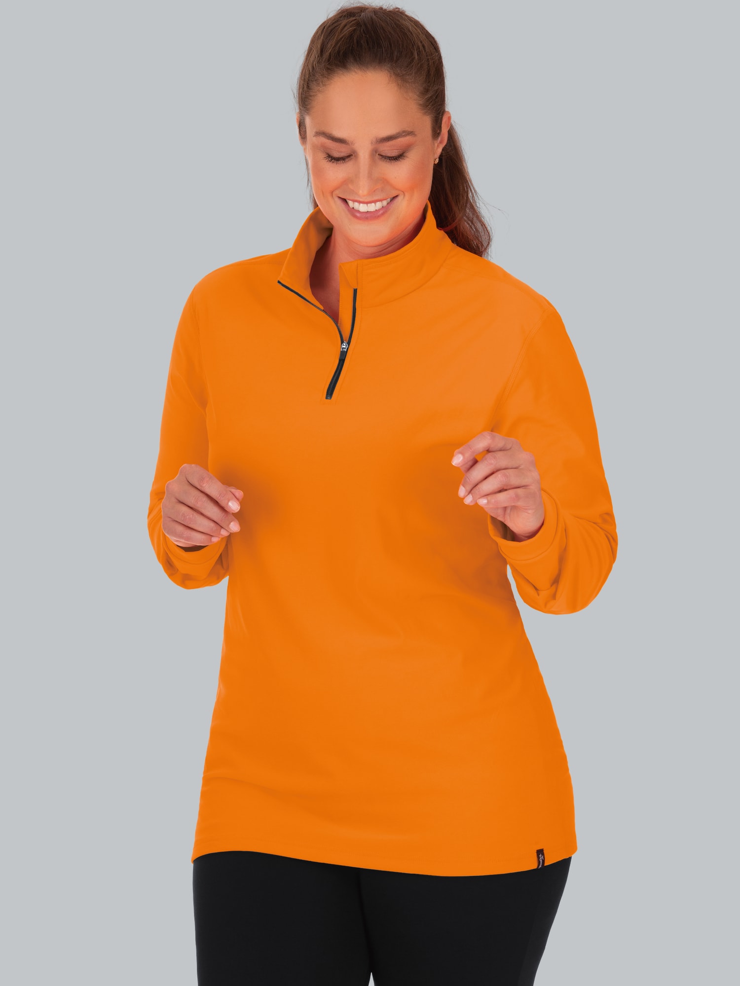 Langärmeliges Sportshirt mit Reißverschluss Leuchtorange