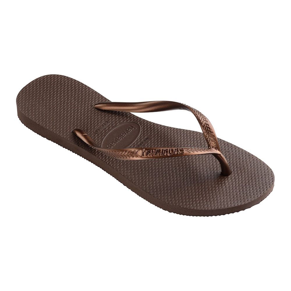 Havaianas SLIM - Tongs Femme dark brown/metal acoused