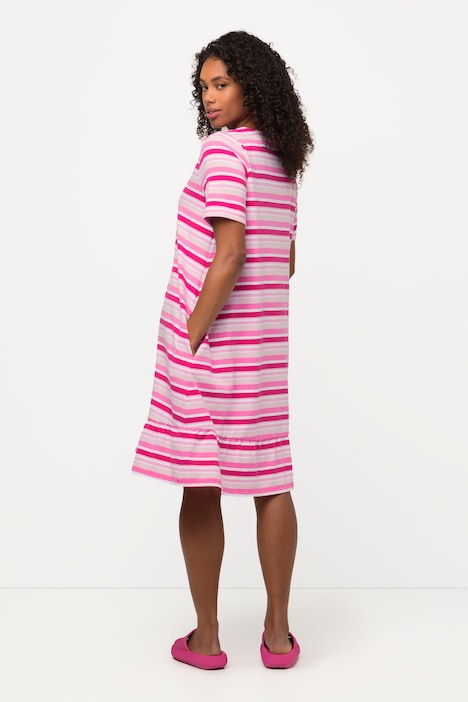Midikleid, Ringel, A-Linie, Taschen, Rundhals, Halbarm