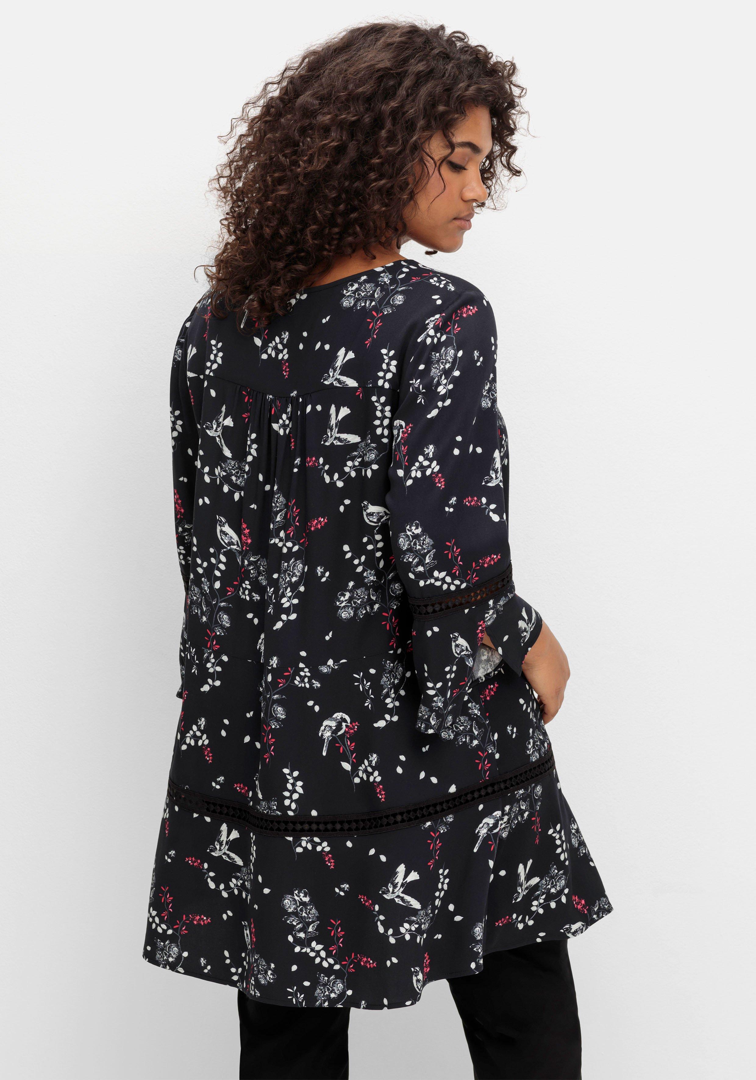 Longtunika mit floralem Print und Lochmusterdetails