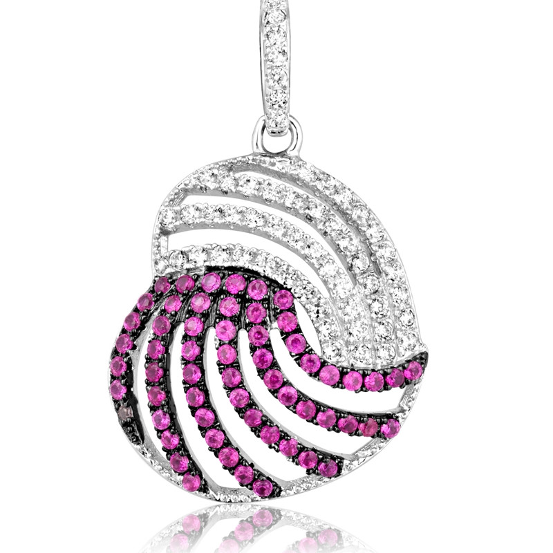 Pendentif Coeur en Argent et Cristal Swarovski Cubic Zirconia Rouge et Blanc
