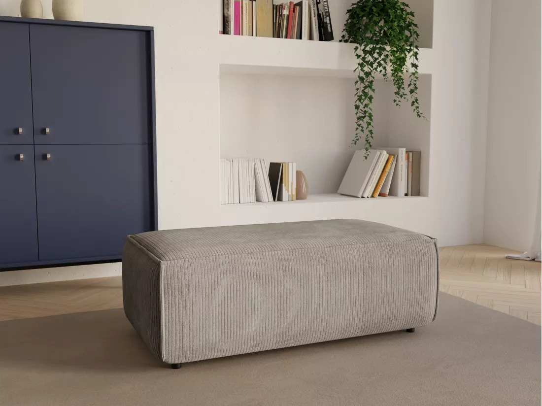 Pouf en velours côtelé taupe AMELIA