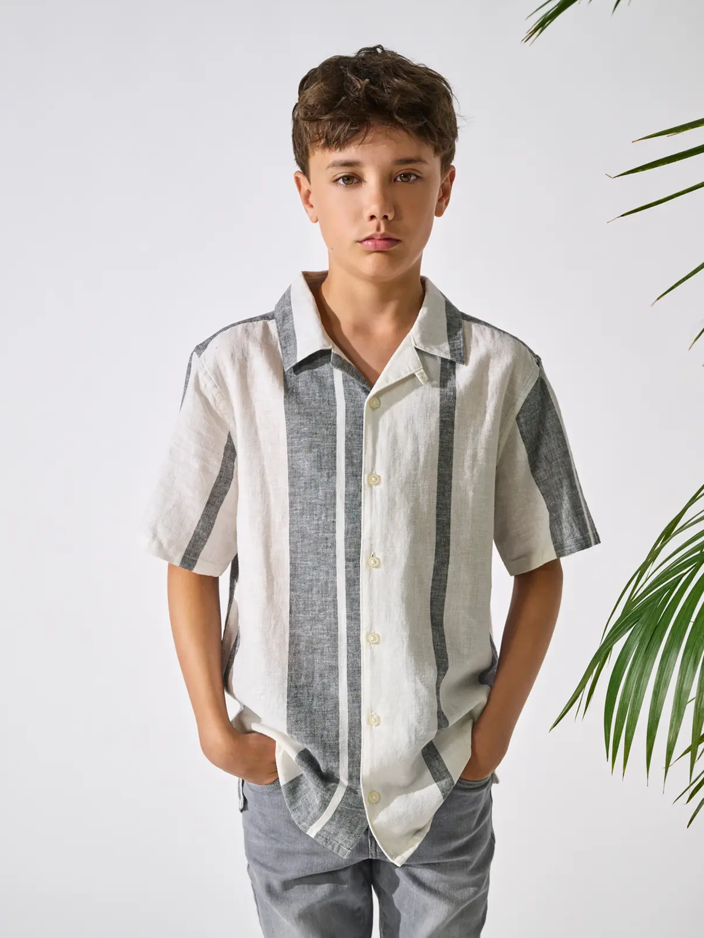 Caiden Life Short Sleeve Stripe Linen Resort Woven