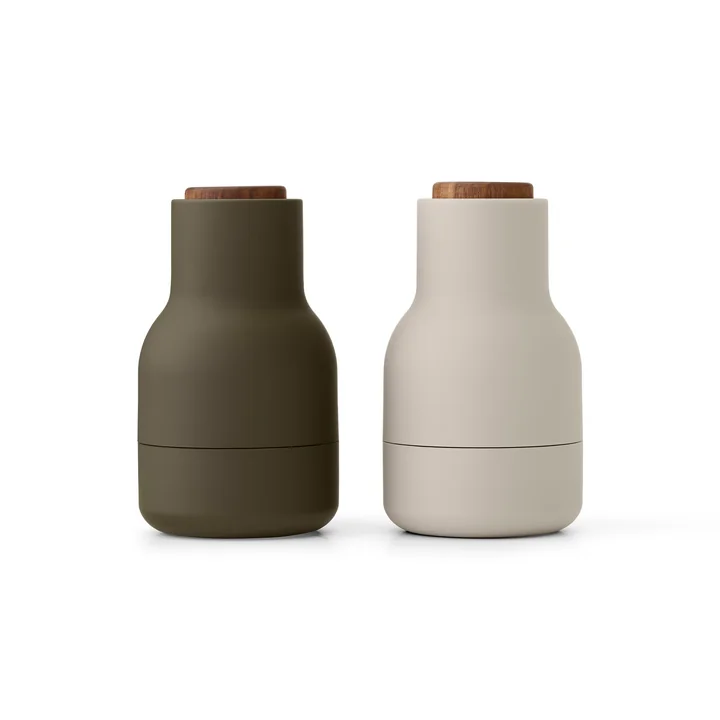 Audo - Bottle Grinder Mühle Small, H 11.5 cm, Walnuss / hunting green / beige (2er-Set)