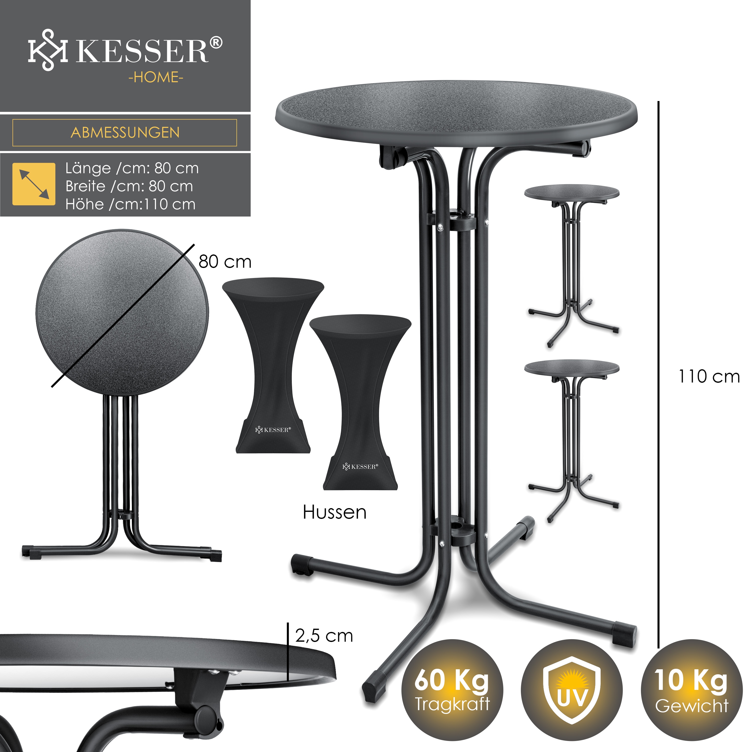 KESSER® Gastro Stehtisch klappbar - Gastronomie Bistrotisch rund - Wetterbeständiger Klapptisch Gartentisch - Runder Partytisch - Hitzebeständig - Stabil und sicher