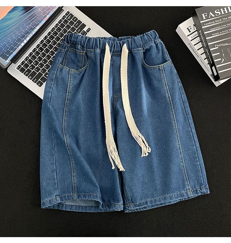 Whyessa - Gewassen denim shorts met elastische taille