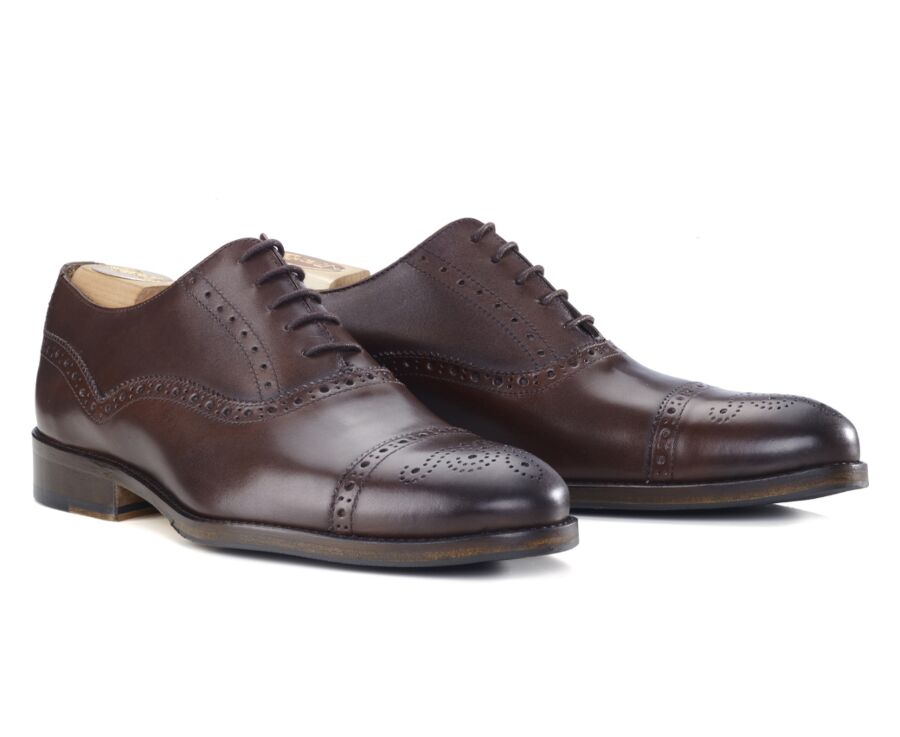Richelieu homme Chocolat patiné semelle cuir avec patin - HILCOTT PATIN