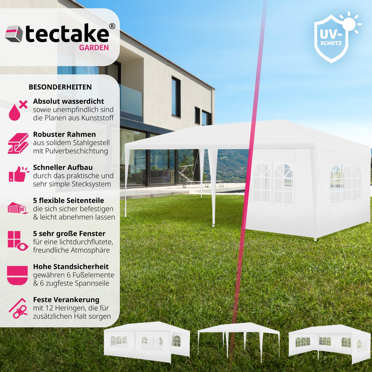 tectake Vivara paviljoen 6 x 3 m inclusief scheerlijnen en haringen