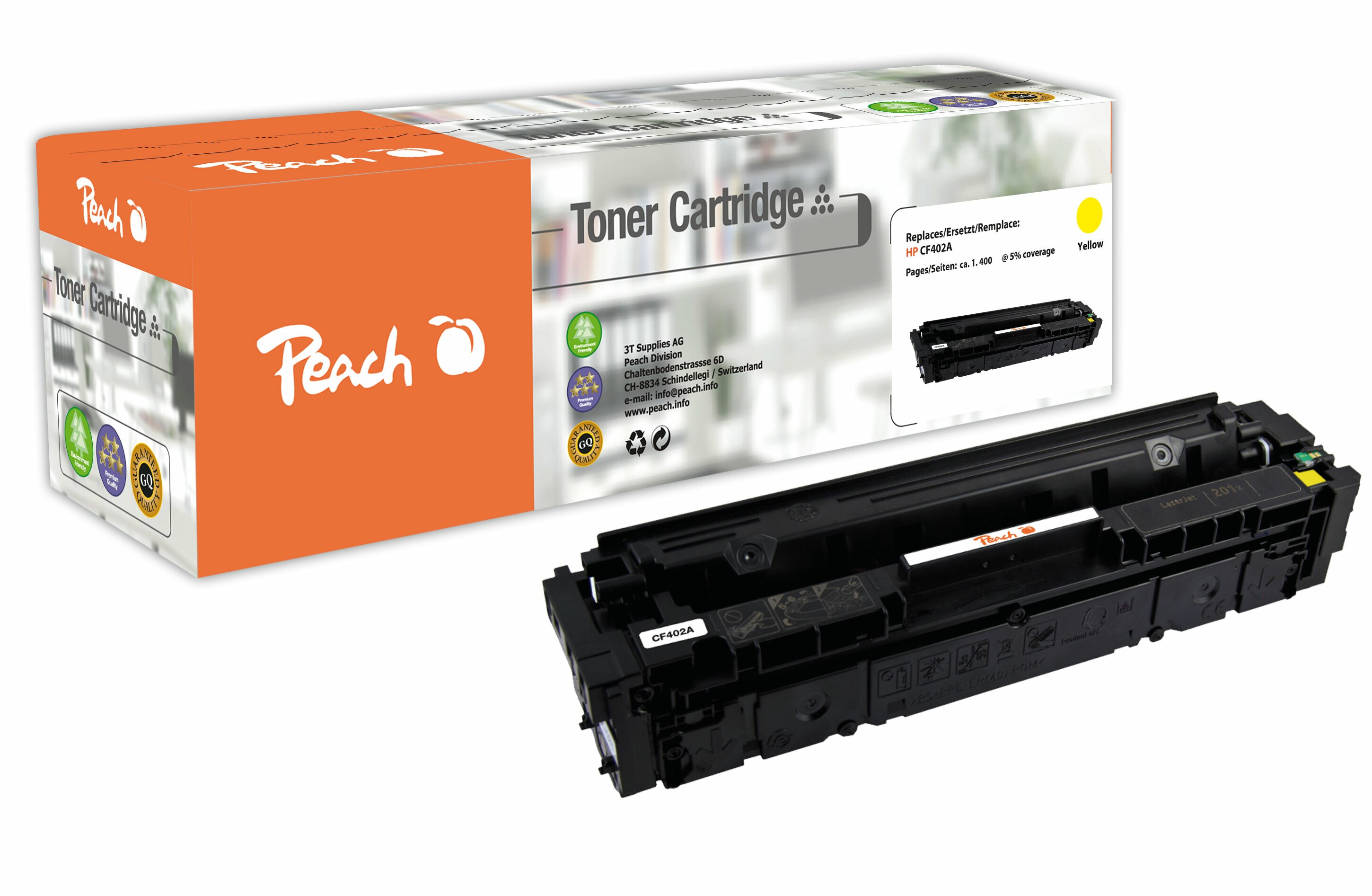 Peach HP 201 AY Toner ye ersetzt HP No. 201A Y, CF402A für z.B. HP Color LaserJet Pro MFP M 277 dw, HP Color LaserJet Pro M 252 dw (wiederaufbereitet)