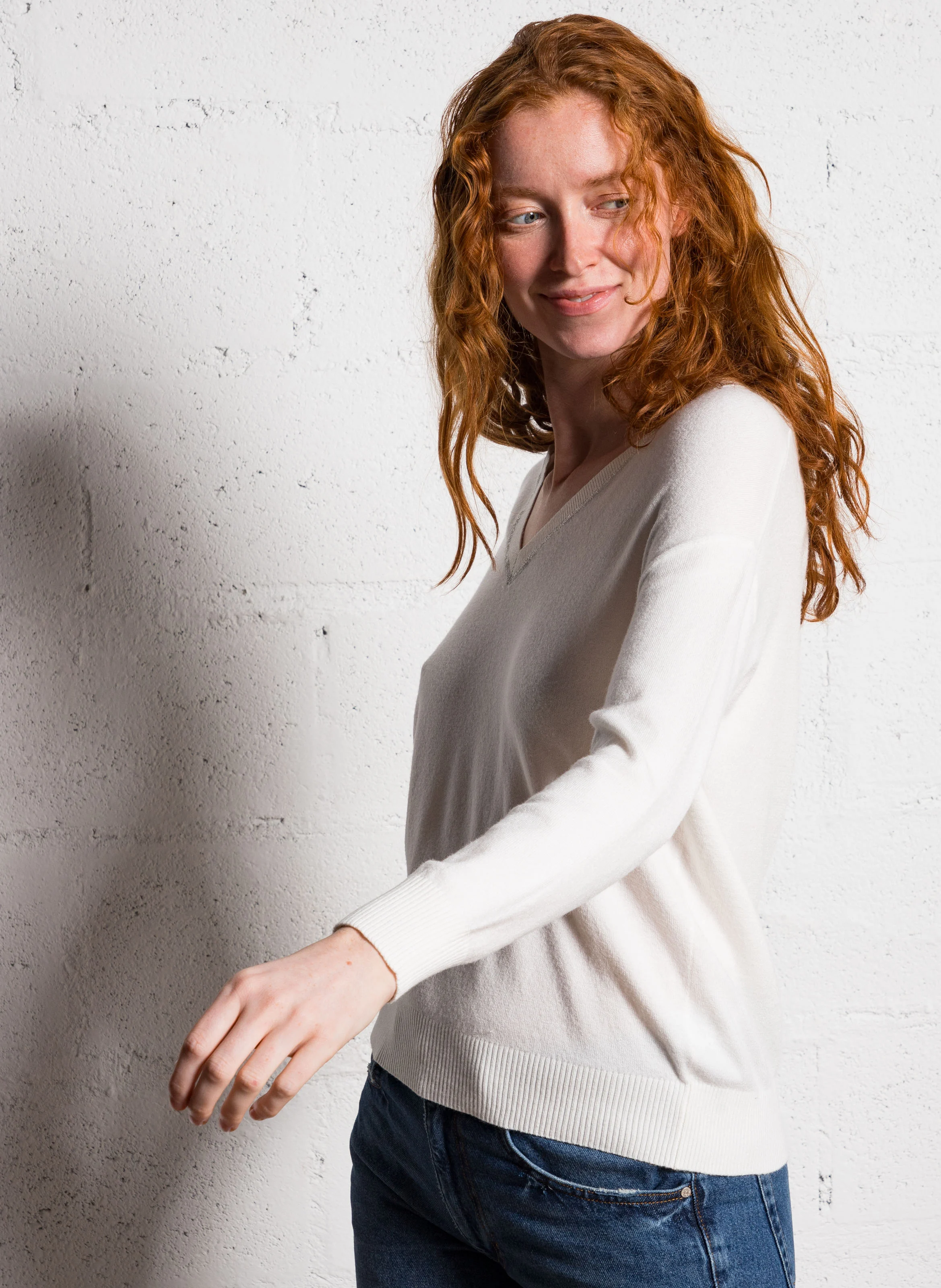 MARSENANO - Pull ample col v | Blanc