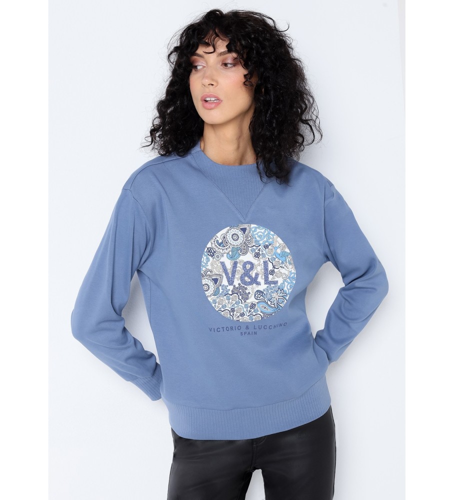 Moletom Victorio & Lucchino, V&L Azul com Estampa Floral