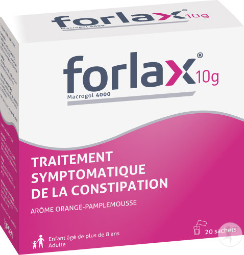 Forlax 10g Macrogol 4000 Traitement Constipation Arome Orange-Pamplemousse 20 Sachets