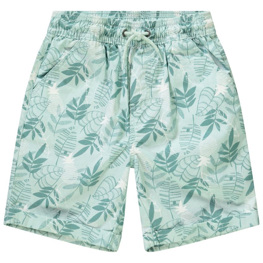 Bermuda en coton imprimé feuilles pour garçon - Bleu