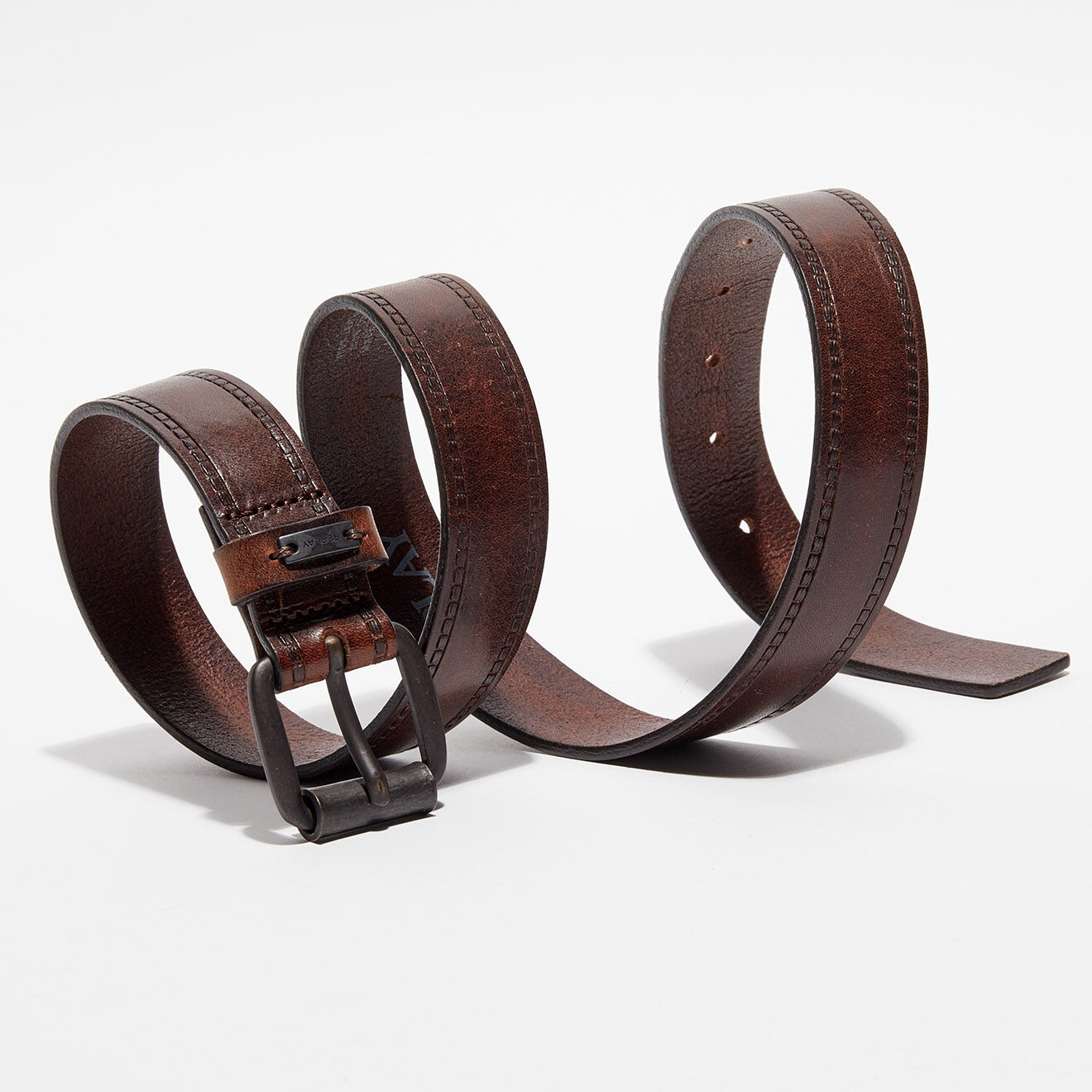 Replay Ceinture en Cuir Tapered Big marron