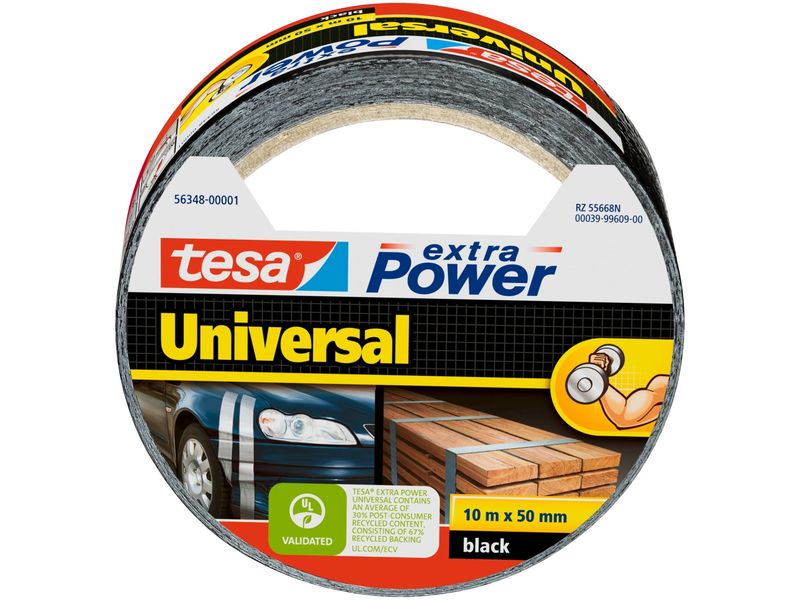 tesa Gewebeband extra Power Universal Schwarz - 10 m x 50 m Klebeband mit extra starkem Halt – Duct Tape für Reparaturen, zum Befestigen, Abdichten und mehr