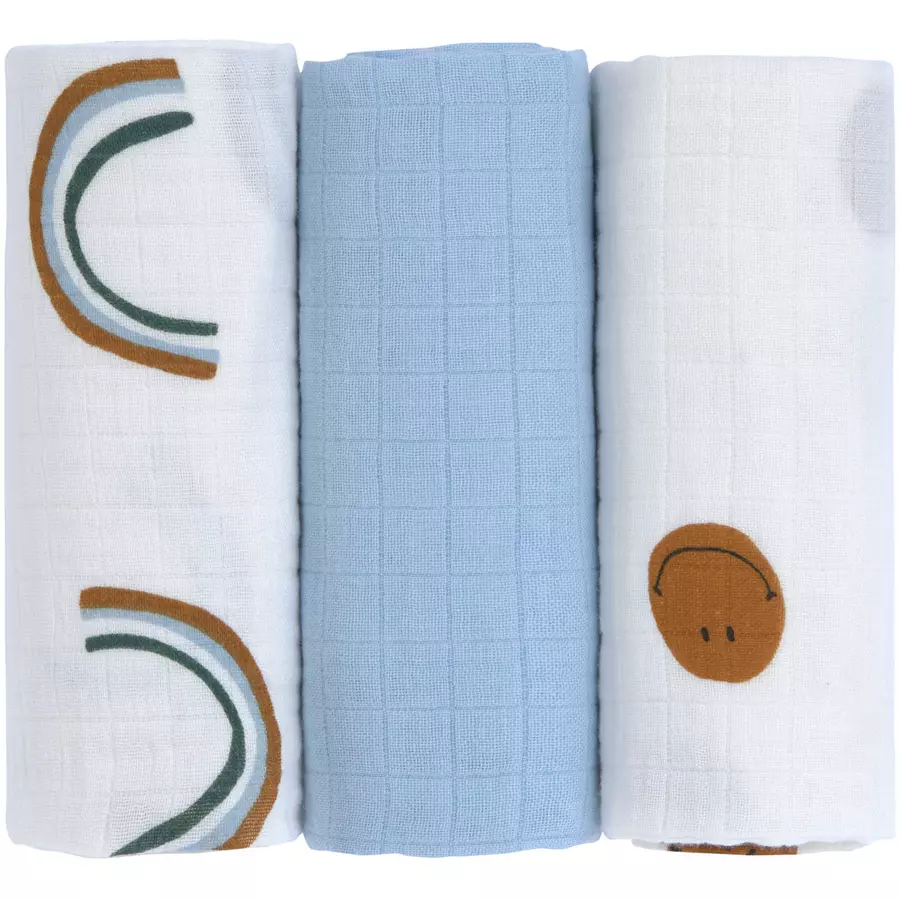 LÄSSIG Mulltücher M 3er Pack Happy Rascals blau 60 x 60 cm