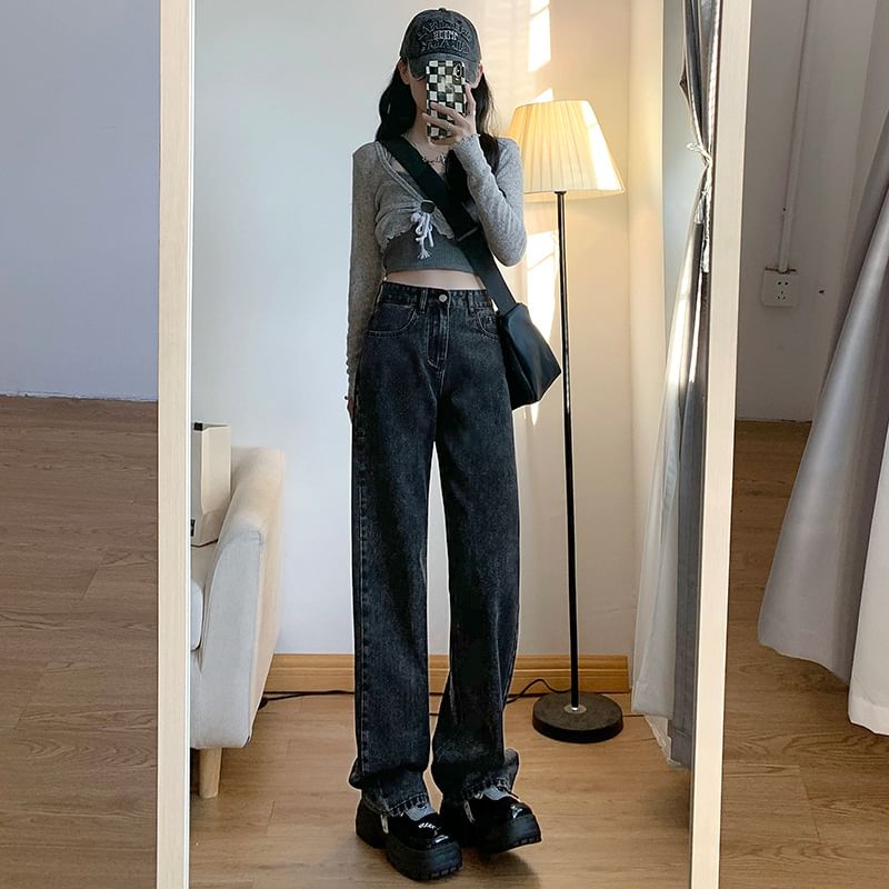 OGAWA - Hoge taille effen rechte jeans