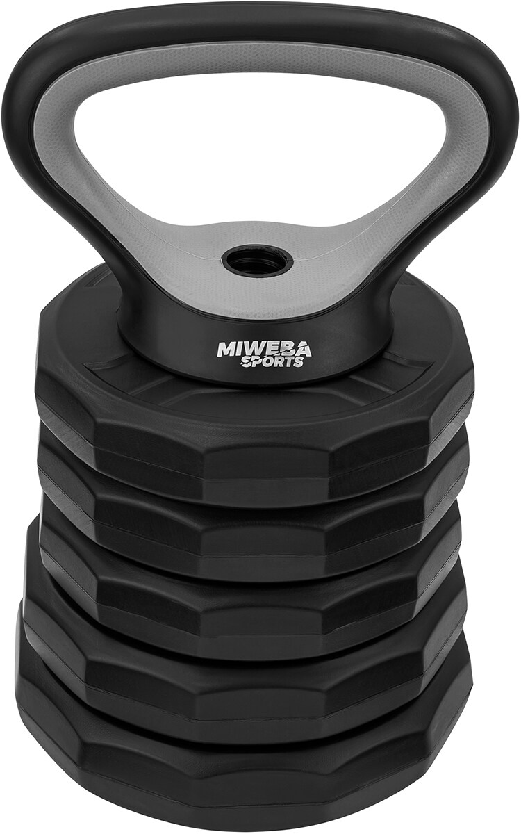 Miweba Sports 6in1-Hantelset, Kurzhanteln-Langhantel-Kettlebell, 25 kg, verstellbar, Sternverschluss