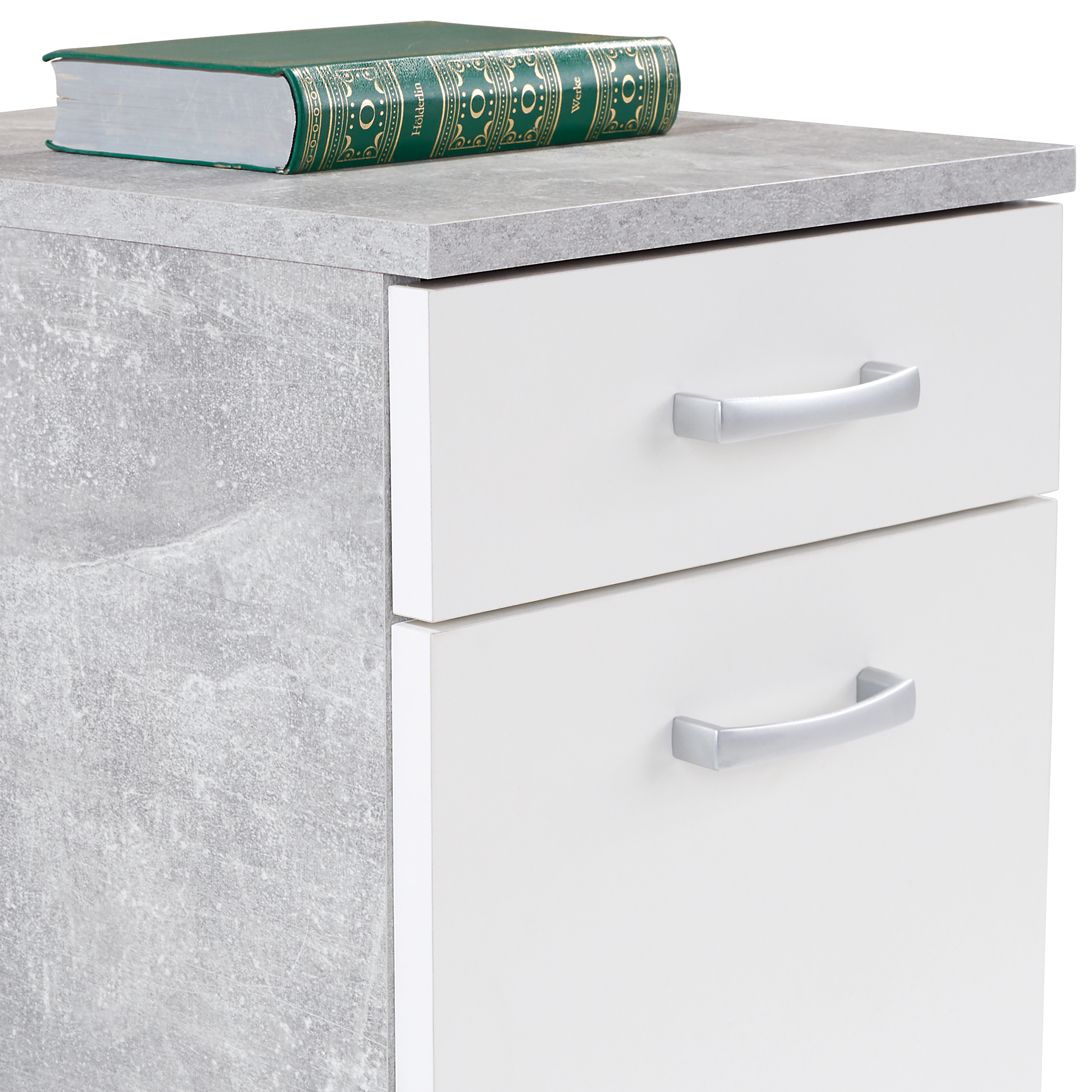 Rollcontainer - weiß - Beton-Optik - 33 cm breit