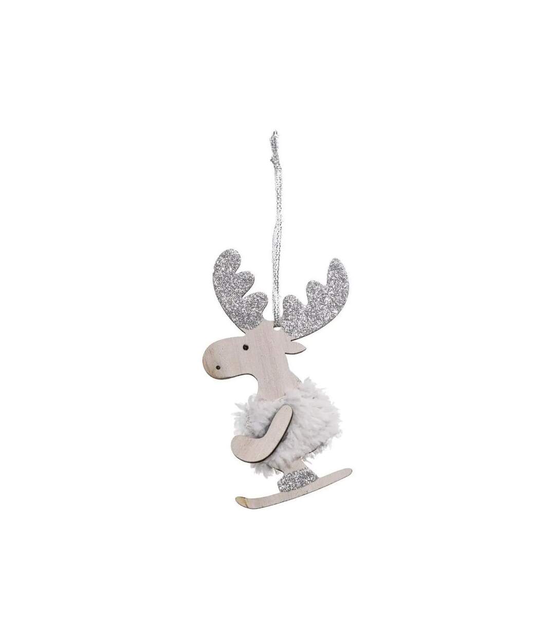 Paris Prix - Lot De 2 Sujets De Noël rennes Ski 12cm Argent