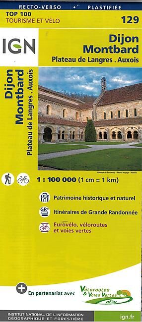 IGN - TOP 100 129 DIJON MONTBARD PLASTIFIEE