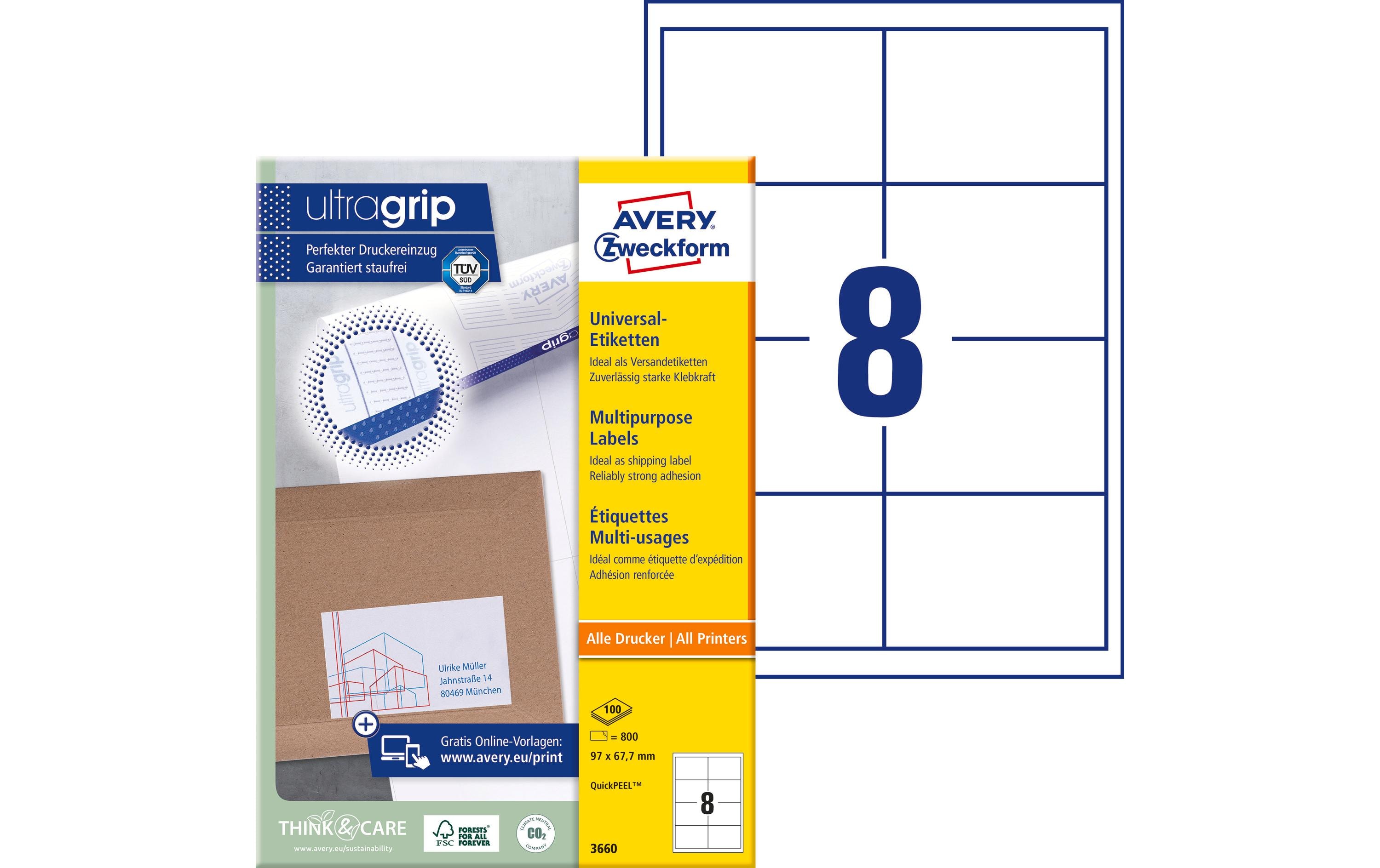 Universal-Etiketten 3660 97 x 67.7 mm, 100 BlattWeisse Aufkleber, permanent haftend