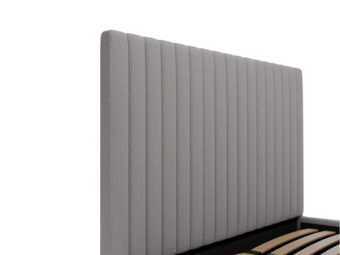 Lit coffre 160 x 200 cm avec tête de lit coutures verticales - Velours côtelé - Gris - SARAH
