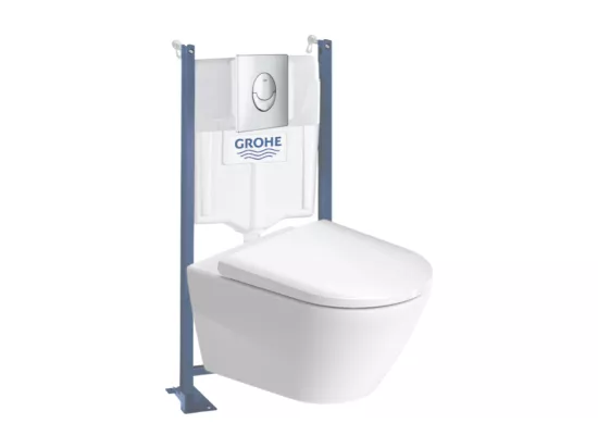 Pack WC suspendu sans bride DURAVIT D-Neo + bâti support GROHE Rapid SL Projet + abattant + plaque chromé