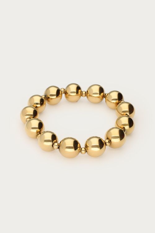 Goudkleurige elastieken armband chunky dubbele kralen