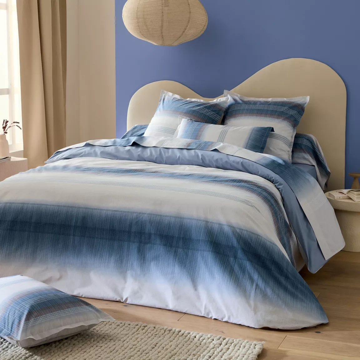 Taie de traversin percale de coton (200 cm) Esteban Bleue