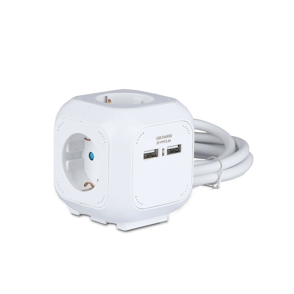 4-voudig verlengsnoer - USB - IP20 - Wit - 1,4 m kabel - stopcontact - Power Cube