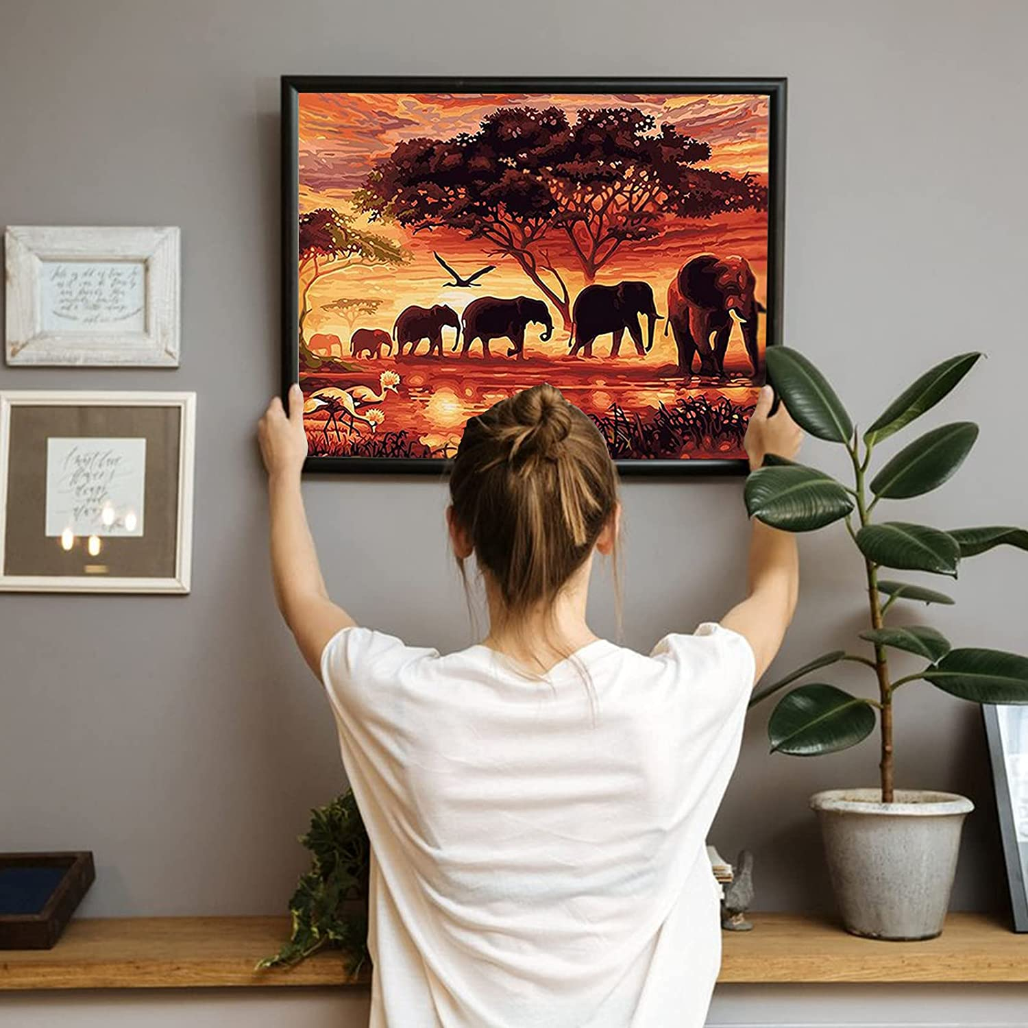 (10-tlg. Set) 40x50cm Malen Nach Zahlen Leinen Tuch für Erwachsene und Kinder inkl. Bildaufhänger - Safari