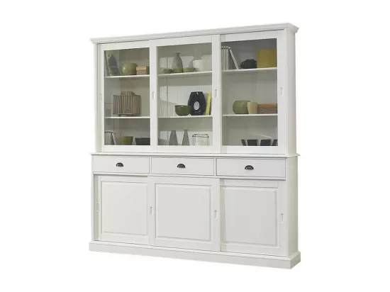 Vaisselier Blanc 6 Portes Coulissantes 3 Tiroirs 10 Niches L 178.6 H 199 P 42.3 cm