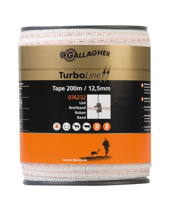 Gallagher TurboLine Lint 12,5 mm - 16.2 cm - 200 Meter - Wit - 1.25 cm - 20000 cm