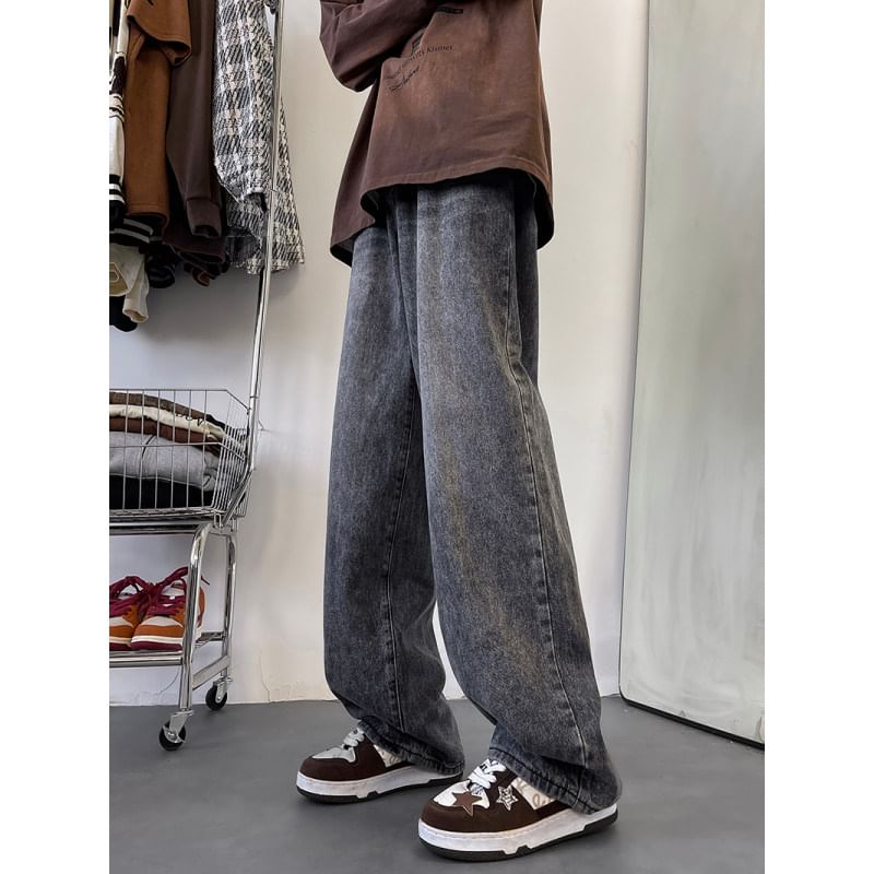 emeisa - Gewassen jeans met middelhoge taille en wijde pijpen