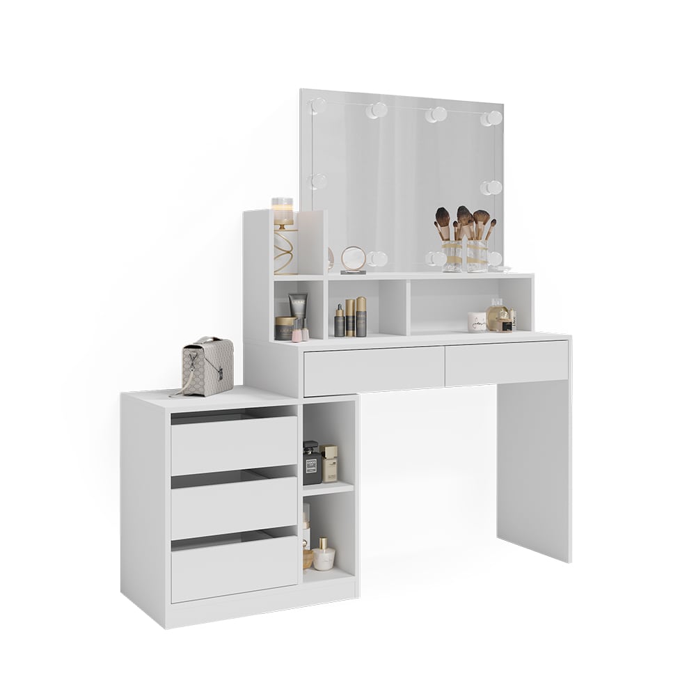 Vicco Schminktisch Anja 139,8 x 115 cm Weiß Spiegel LED modern Frisiertisch
