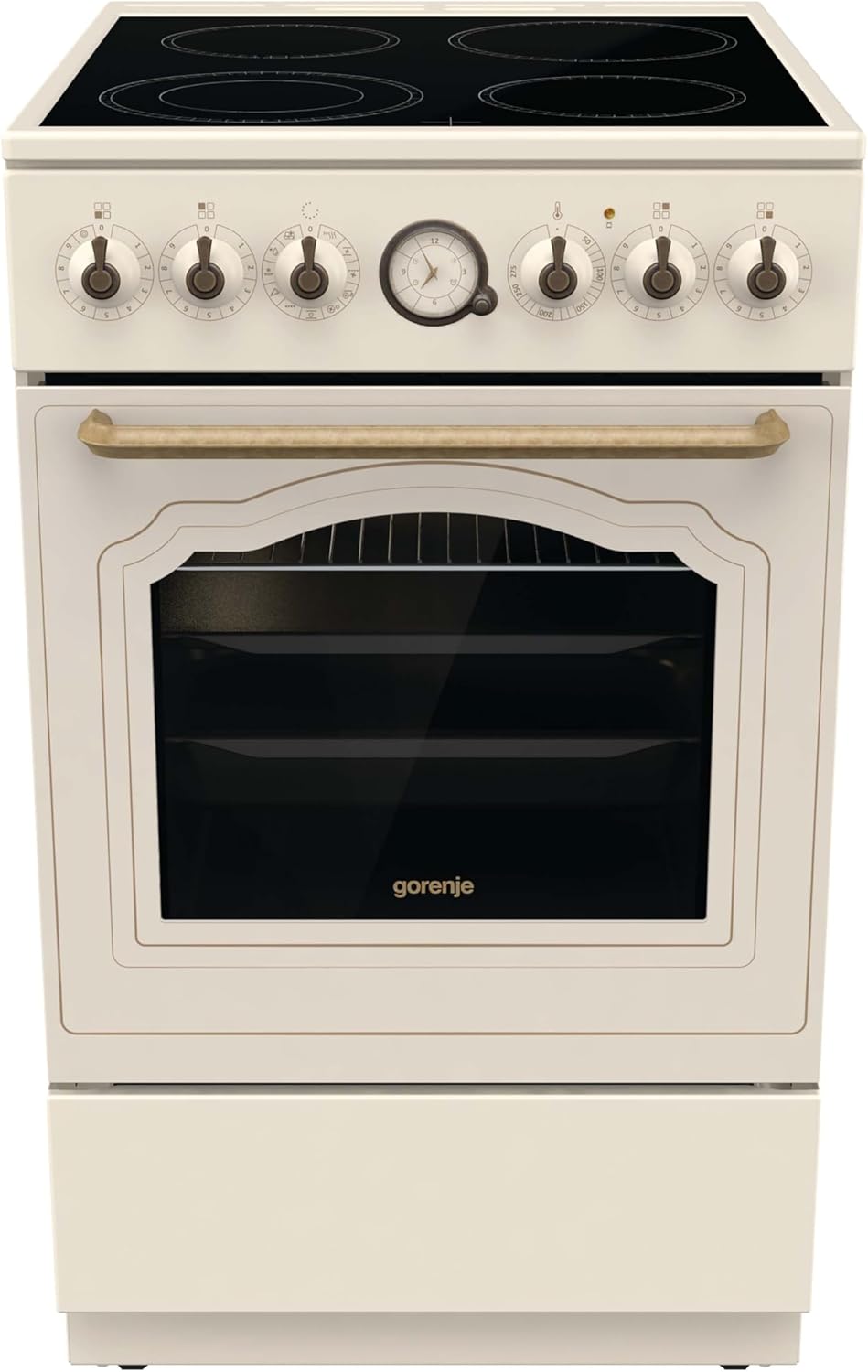 Gorenje Classico GECS 5B70CLI Elektrostandherd mit Glaskeramik-Kochfeld/Retro Design / 50cm / 70 Liter/Gentle Close/Schnellaufheizung/AirFry/ExtraSteam/Pizzamodus/AquaClean/champagne