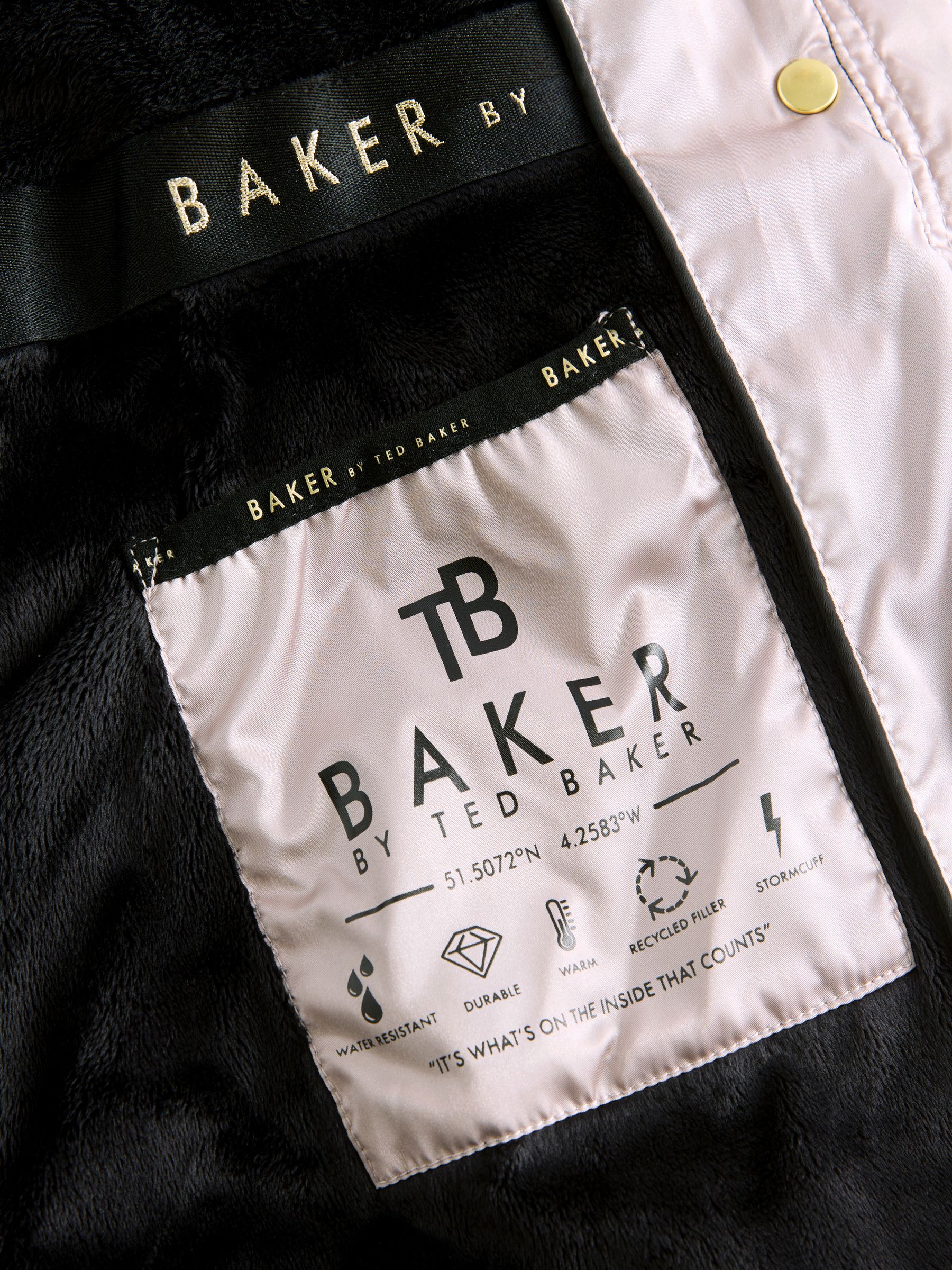 Zwart - Baker by Ted Baker - Regenbestendige halfzware gevoerde jas met ceintuur