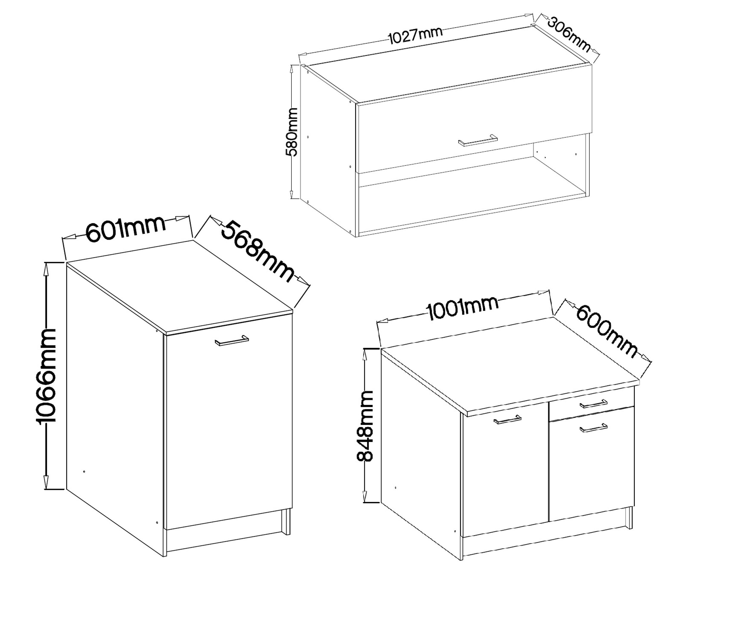 Singleküche 160 cm Küchenzeile Küchenblock Einbauküche Küche Weiß + Eiche Sonoma