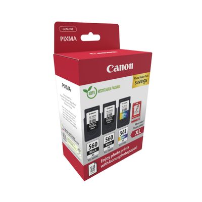 Canon PG-560XL/CL-561XL - pack de 3 - noir x2, couleur (cyan, magenta, jaune) + pack photo - cartouche d'encre originale