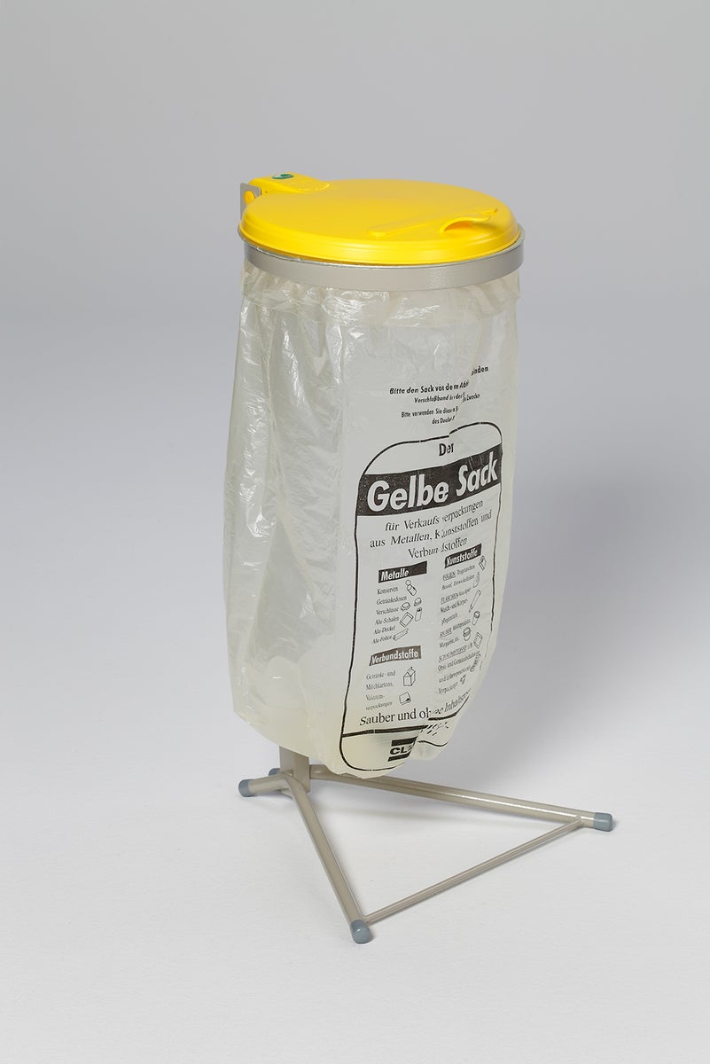 PROREGAL Robuuste afvalbak voor recycling, 1 compartiment, stationair, 120 liter, HxBxD 92 x 50 x 53 cm, staal, grijs/geel