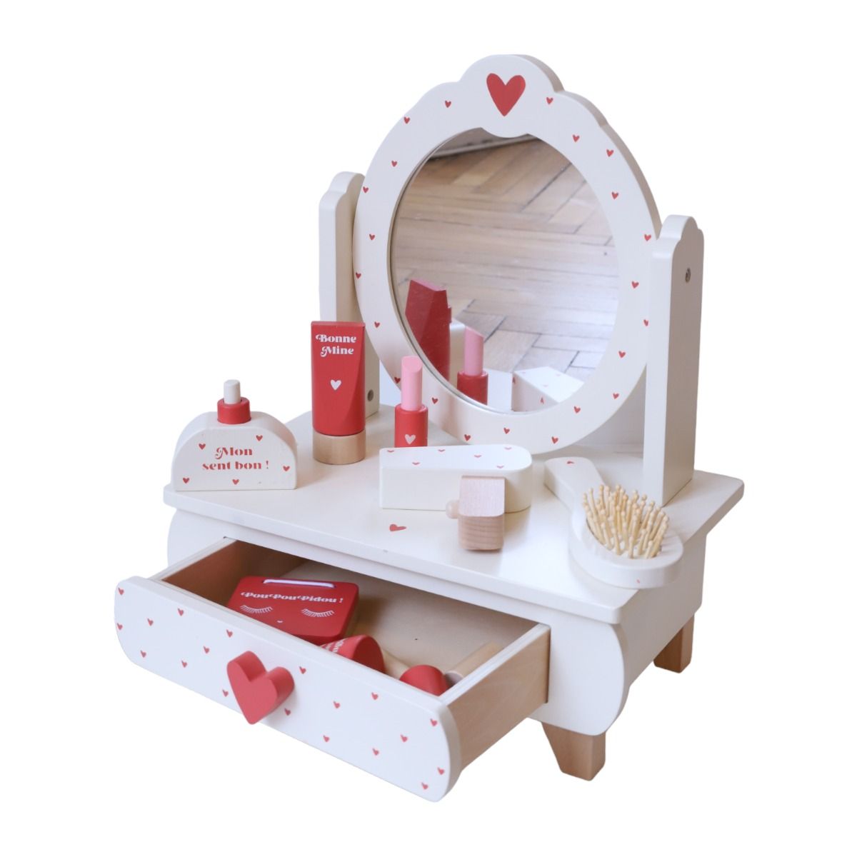 Mini coiffeuse en bois - Cœurs terracotta Mercredi et Patati