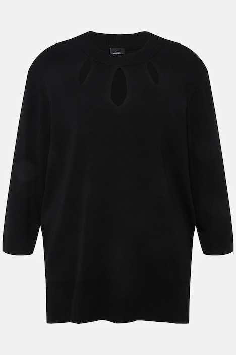 Pullover, Cut-Outs, Stehkragen, 3/4-Arm, Rippstrick