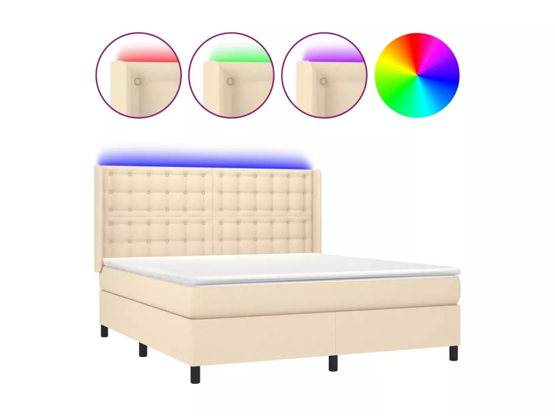 Sommier tapissier avec matelas et LED Crème 180x200 cm Tissu